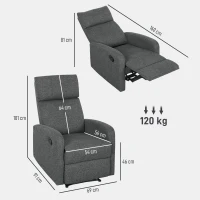 HOMCOM Fotoliu Modern Reclinabil 145° max, Tapițat din Chenille Gri(m-3)