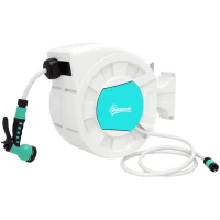 Outsunny Manguera Retráctil de Pared con Carrete de 25+2 m con Bloqueo Retorno Automático y Boquilla de 7 Funciones y Giro 180°(m-10)