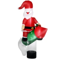 Outsunny Babbo Natale Gonfiabile con Missile, Luci LED e Gonfiatore Incluso, 154x76x183cm(m-1)