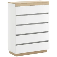 HOMCOM Kommode mit 5 Schubladen Schubladenkommode Mehrzweckschrank Sideboard Schrank Eiche+Weiß 80 x 40 x 109 cm(m-1)