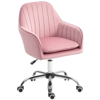 HOMCOM Velvet-Feel Tub Office Chair, with Seat Cushion - Dark Pink(m-11)