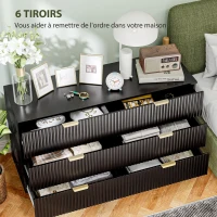 HOMCOM Commode 6 tiroirs commode chambre meuble de rangement moderne avec poignées et pieds dorés, 120 x 40 x 76,5 cm, noir(m-4)