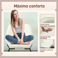HOMCOM Poltrona Sala de Estar Moderna Poltrona de Leitura com Assento Largo e Acolchoado Estofada em Veludo Pés de Metal 70x67,5x87 cm Creme(m-4)