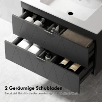 HOMCOM Hangende Wastafelonderkast met Keramische Wastafel en Soft-Close Lades, Zwart(m-6)