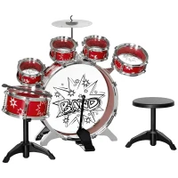 AIYAPLAY Batería para Niños de +3 Años con Tambores Bombo Platillo Pedal y Baquetas Diseño con Tema de Estrellas 65x22x57 cm Rojo(m-10)