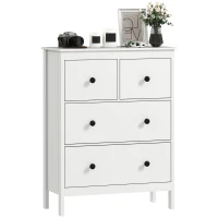 HOMCOM Cómoda con 4 Cajones, para Ropa & Ropa de Cama, Salón, Dormitorio, Pasillo, Tablero de Partículas, Blanco(m-6)