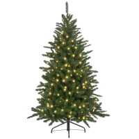 HOMCOM Árbol de Navidad Artificial 150 cm con 220 Luces LED 588 Ramas y Patas de Metal Árbol Navideño para Interior Verde(m-10)