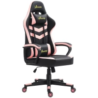 Vinsetto Cadeira Gaming com Altura Regulável Basculante Apoio de Cabeça e Almofada Lombar 61x70x121-129 cm Rosa e Preto(m-10)
