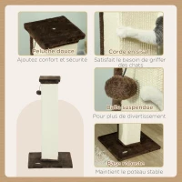 PawHut Griffoir pour chat poteau griffoir chat en sisal et peluche, boule suspendue base stable 41 x 41 x 81 cm marron et crème(m-5)