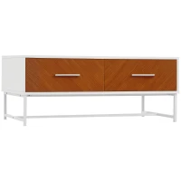 HOMCOM Modern Coffee Table for Living Room, Rectangular Cocktail Table with 2 Drawers, Large Bottom Space and Metal Legs, Brown(m-10)