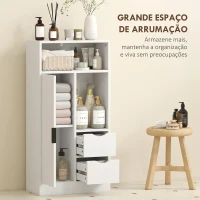 HOMCOM Móvel de Casa de Banho Estreito com 2 Gavetas Compartimento Aberto e Prateleiras Ajustáveis 50x25x100 cm Branco(m-4)