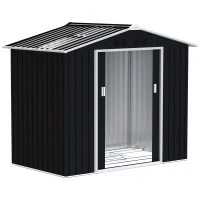 Outsunny Abrigo de Jardim 2,42 m 213x130x185 cm Abrigo de Jardim Metálico para Armazenamento com 2 Portas Deslizantes e 4 Janelas Cinza Escuro(m-1)