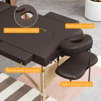 HOMCOM Marquesa de Massagem Dobrável Portátil com Altura Ajustável Apoio de Cabeça Apoios de Braços Acolchoados 215x60x64-89 cm Marrom(m-8)