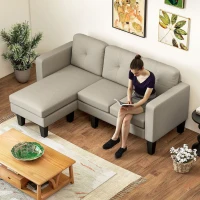 HOMCOM Ecksofa 3-Sitzer Chaiselongue wahlweise links oder rechts, Wohnzimmer, großer Komfort, gepolsterte Rückenlehne, beige(m-4)