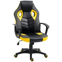 Vinsetto Sedia Gaming Ergonomica, Poltrona da Ufficio Girevole con Rotelle in Similpelle Nera e Gialla, Altezza Regolabile(m-1)