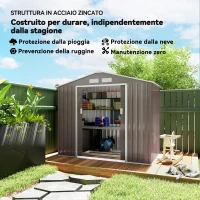 Outsunny Casetta da Giardino Porta Utensili in Lamiera con Porte Scorrevoli, 213x130x185 cm, Grigio(m-4)