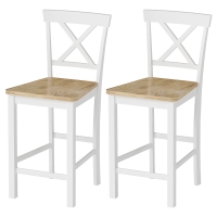 HOMCOM Ensemble de 2 tabourets de bar avec dossier et repose-pied en bois de caoutchouc, pour cuisine, salle à manger, bar, Chêne+Blanc