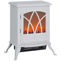 HOMCOM Chimenea Eléctrica 1000W/2000W con Efecto de Llama y Protección Sobrecalentamiento para 15-30 ㎡ 45x28,5x54 cm Blanco(m-10)
