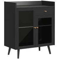 HOMCOM Armadietto Due Ante con Ripiano Regolabile e Spazi Aperti in MDF e Legno, 80x40x94.3 cm, Nero(m-1)