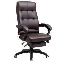 Vinsetto Silla de Oficina Giratoria Silla de Escritorio Reclinable Silla de Estudio Tapizada de PU con Altura Ajustable Reposabrazos Reposapiés 65x65x118-125 cm Marrón(m-10)