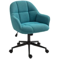 HOMCOM Sedia da Ufficio Girevole ad Altezza Regolabile, in Tessuto Effetto Lino e Acciaio, 63x66x86-96 cm, Verde Scuro(m-1)