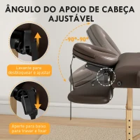 HOMCOM Marquesa de Massagem Dobrável Portátil com Altura Ajustável Apoio de Cabeça Apoios de Braços Acolchoados 215x60x64-89 cm Marrom(m-5)