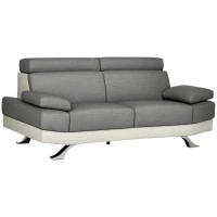 HOMCOM Divano 2 Posti in Finta Pelle PU con Poggiatesta Regolabile su 5 Livelli, 189x96.5x84cm, Grigio(m-1)