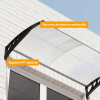 Outsunny Auvent de porte d'entrée toit marquise en polycarbonate protection contre pluie neige UV 0,9 x 1,5 m, transparente(m-8)