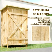 Outsunny Armário de Jardim em Madeira 63,5x40x90 cm Armário de Exterior para Armazenamento de Ferramentas com 2 Prateleiras Madeira(m-7)