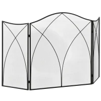 HOMCOM Funkenschutz für Kamine, dreifach faltbar, Metallstruktur, Beschichtung, 108x2x76 cm, Schwarz(m-8)