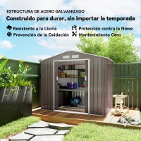 Outsunny Caseta de Jardín 213x130x185 cm Cobertizo Metálico de Exterior para Almacenamiento de Herramientas Gris(m-4)