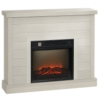 HOMCOM Camino Elettrico 1800W con Effetto Fiamma e Telecomando, in Legno, Metallo e Vetro, 96.5x22x81.7 cm, Grigio Chiaro
