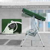 Outsunny Balancelle de jardin 3 places, balançoire extérieure toit inclinaison réglable, motif à rayures 1,7 x 1,1 x 1,53 m vert(m-7)
