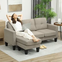HOMCOM Sofá de esquina de 3 plazas con chaise longue reversible izquierda o derecha, sala de estar, gran confort, respaldo acolchado, beige(m-2)