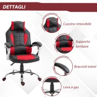 HOMCOM Sedia da Gaming Reclinabile con Supporto Lombare e Poggiatesta in Pelle PU, Rosso e Nero(m-6)