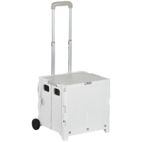 HOMCOM Carrito para Supermercado con 2 Ruedas Longitud de Mango Ajustable Capacidad 32 Litros 41,5x32,5x85 cm Blanco(m-1)