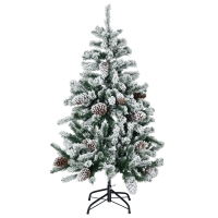 HOMCOM Sapin de Noël artificiel avec 28 pommes de pin 269 branches enneigées support en acier socle pliable hauteur 120 cm vert