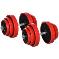 HOMCOM Set Manubri Palestra con Pesi da 40kg rivestiti in Gomma, in Metallo e Sabbia di Ferro, 45x26x26 cm, Rossa(m-1)