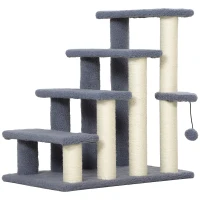 PawHut Arranhador para Gatos de 4 Níveis Escada para Animais de Estimação Revestida com Franela Suave Poste de Sisal Bola Suspensa 60x40x64 cm Cinzento(m-11)