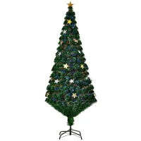 HOMCOM Árbol de Navidad Artificial Árboles de Abeto 180cm con Soporte Decoraciones Navideñas Copos de Estrella Fibra Óptica Brillante LED Multicolor Ignífugo(m-1)