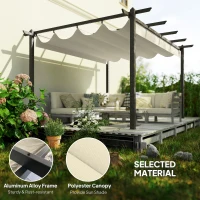 Outsunny 4 x 3(m) Aluminium Pergola with Retractable Roof, Garden Gazebo Canopy Shelter for Outdoor, Patio, Cream White(m-4)