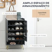 HOMCOM Sapateira com Prateleira Aberta e Prateleiras Ajustáveis para 15 Pares de Sapatos para Corredor Entrada 60x33x100 cm Cinza Escuro(m-4)