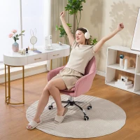 HOMCOM Velvet-Feel Tub Office Chair, with Seat Cushion - Dark Pink(m-8)