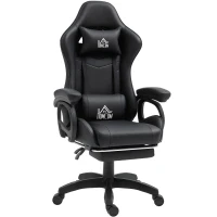 HOMCOM Sedia da Gaming Reclinabile a 125° e Massaggiante in Finta Pelle con Poggiapiedi, 65x68x120-128 cm, Nero(m-1)