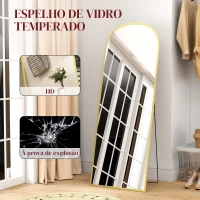 HOMCOM Espelho de Pé Espelho de Corpo Inteiro 60x165 cm com Estrutura de Liga de Alumínio e Suporte para Sala Quarto Dourado(m-5)
