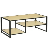 HOMCOM Mesa de Centro de Salón con 2 Estantes de Almacenamiento Mesa Baja con Marco de Acero para Dormitorio 120x60x46 cm Roble(m-10)
