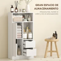HOMCOM Armario de Baño con 2 Cajones Compartimento Abierto y Estantes Ajustables para Espacio Pequeño 50x25x100 cm Blanco(m-4)