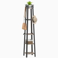 HOMCOM Industrial-Style Four Shelf Coat Stand - Grey/Black(m-10)