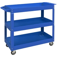 DURHAND Carrinho de Ferramentas com Rodas 3 Prateleiras de Armazenamento e Alça Lateral 83x35,3x76 cm Azul(m-10)
