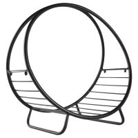 Outsunny Portalegna in Metallo per Interni ed Esterni per Camino, Porta Legna da Interno con Forma a Cesto, 45x29.5x47cm, Nero(m-1)